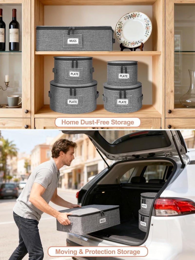 Cirhy China Storage Containers 5-Piece Set - Reinforced Hard-Sided Moving Boxes for Dinnerware, Fine China, Plates & Mugs - Sturdy Quilted Dish Packing Protectors with Dividers (Service for 12) - Image 5
